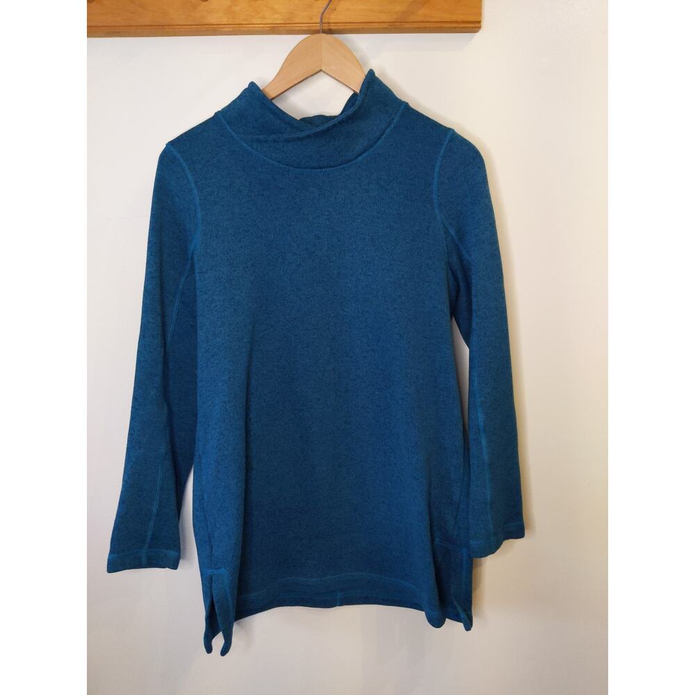 Lands' End Sport Teal Blue Fleece Mockneck Pullover Top Women's Medium